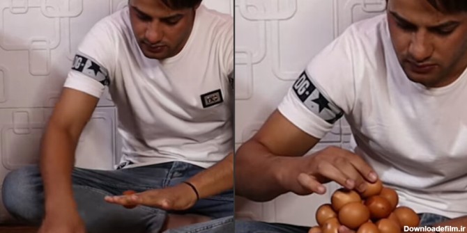 مرد عراقی رکورد حفظ تعادل ۱۸ تخم مرغ با یک دست را از آن خود کرد/ عکس