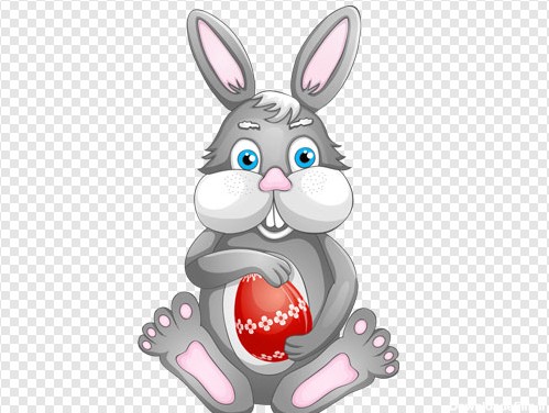 دانلود فایل png کاراکتر کارتونی خرگوش خاکستری و تخم مرغ