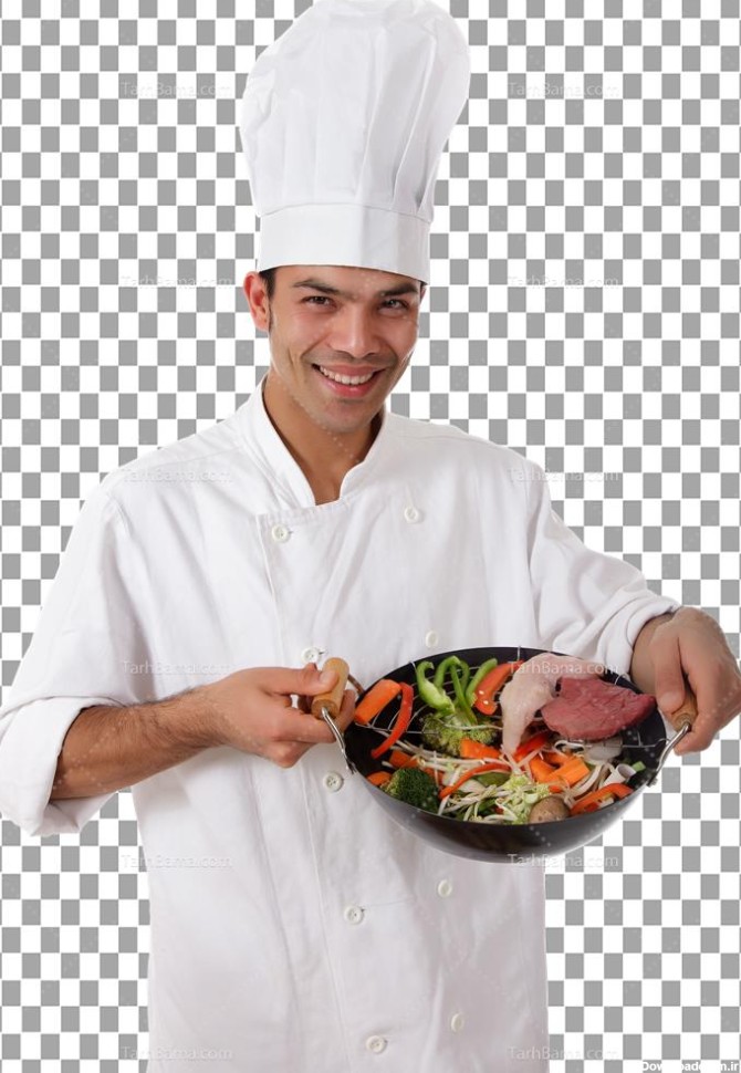 تصویر با کیفیت سرآشپز در حال نشان دادن غذا بدون پس زمینه
