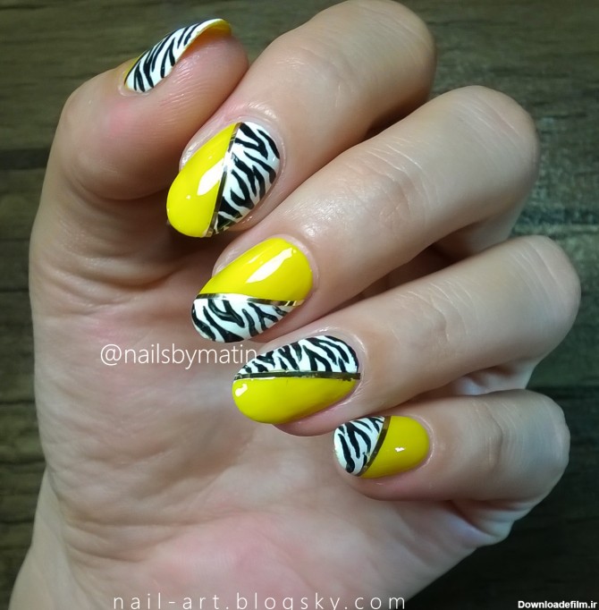برچسب طراحی ناخن زرد و سفید - طراحی ناخن متین - Nails By Matin