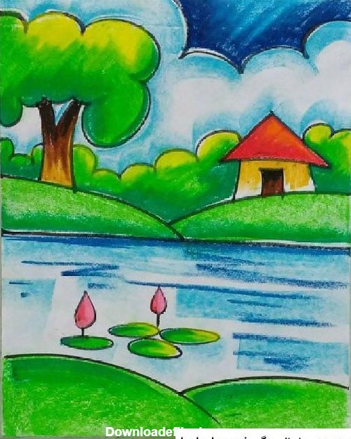 عکس نقاشی با مداد رنگی از طبیعت