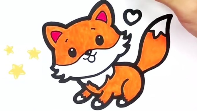 آموزش نقاشی حیوانات _ نقاشی روباه کودکانه و زیبا