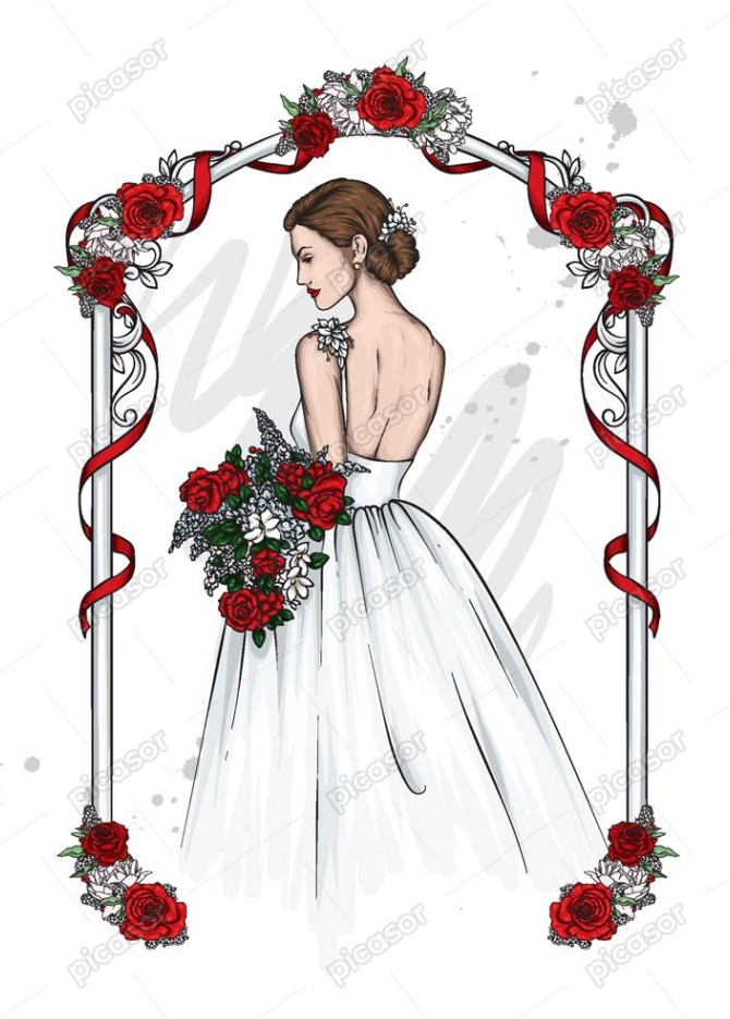 وکتور عروس و دسته گل عروس با گلهای سرخ » پیکاسور