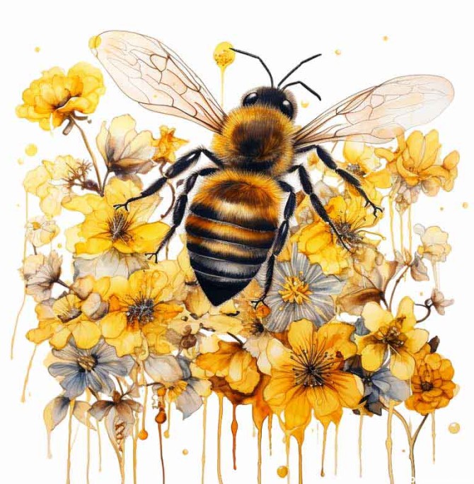 دانلود طرح زنبور عسل روی گل های زرد و طوسی