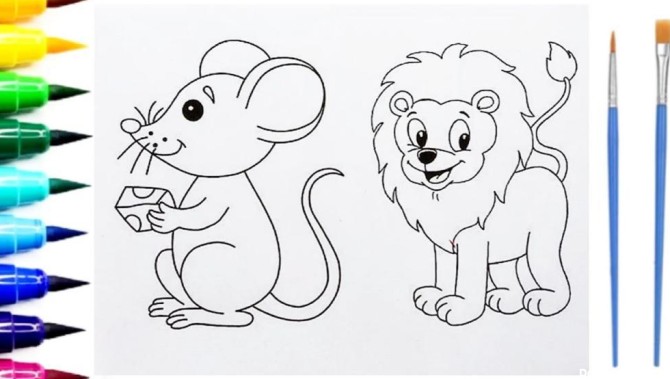 31 مدل کشیدن نقاشی شیر و موش کودکانه ساده و سخت کلاس اول تا چهارم
