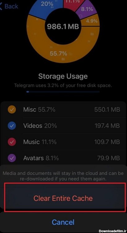 مراحل پاک کردن کش تلگرام در آیفون