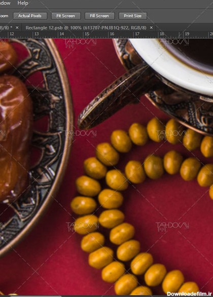 دانلود عکس بکگراند ماه رمضان دارای تسبیح، چای، خرما و قرآن Full HD