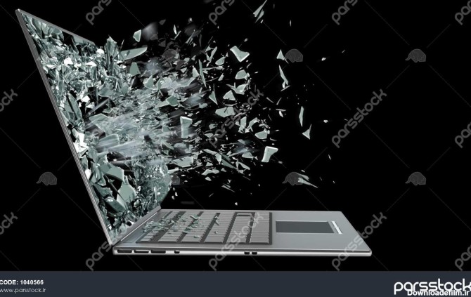 لپ تاپ با صفحه نمایش شکسته جدا شده در پس زمینه سیاه 1040566