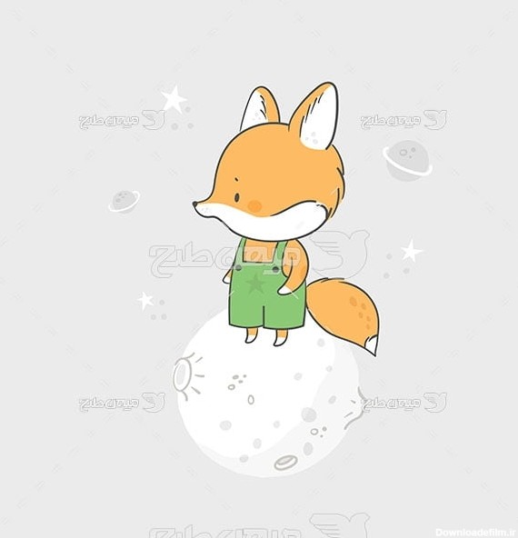 وکتور نقاشی کارتونی روباه روی ماه