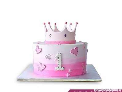 کیک تولد یکسالگی دخترانه خانم تاج | کیک آف