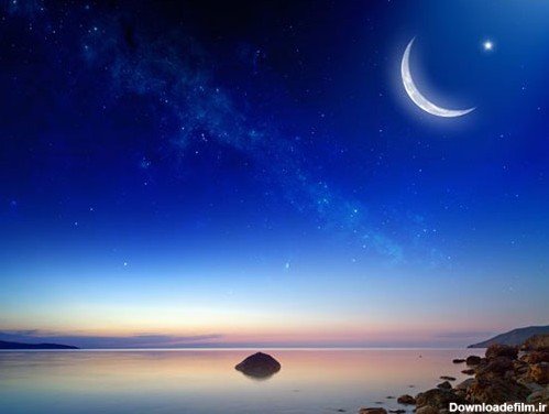عکس با کیفیت از خورشید و ماه و ستاره (شب مهتابی)