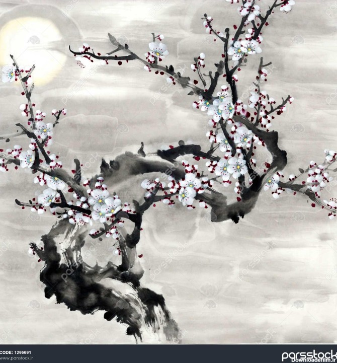 شکوفه آلو با ماه نقاشی چینی سنتی 1296691