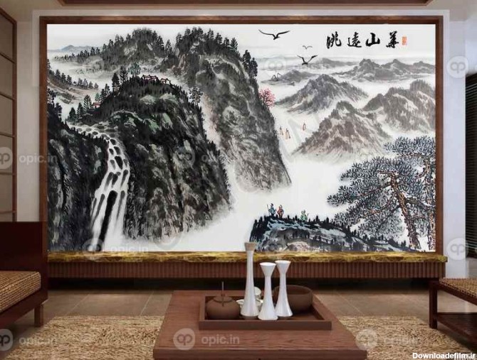 دانلود طرح کاغذ دیواری سبک چینی ، جوهر ، چشم انداز ، نقاشی چینی ...