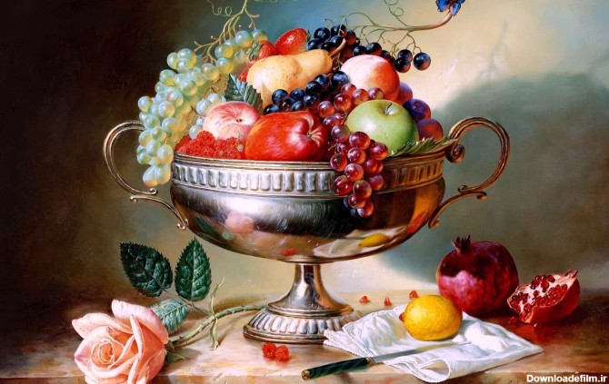 نقاشی از یک ظرف میوه