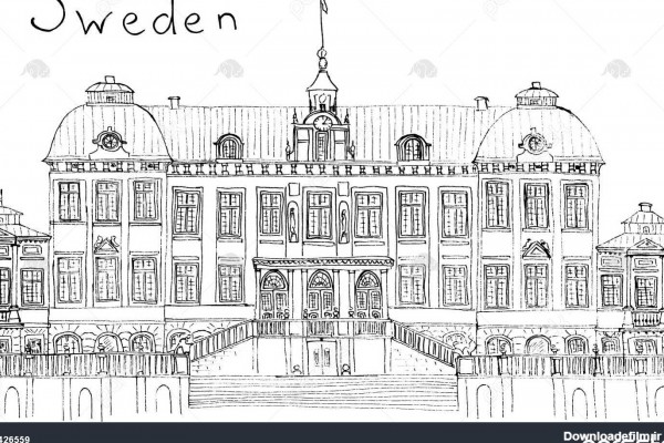 دست کشیده طرح نقاشی معماری برجسته از سوئد Drottningholm کاخ با ...