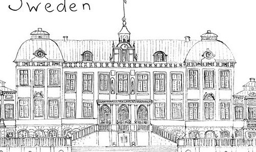 دست کشیده طرح نقاشی معماری برجسته از سوئد Drottningholm کاخ با ...