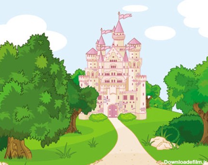 وکتور لایه باز طرح کارتونی و گرافیکی جنگل و قصر شگفت انگیز
