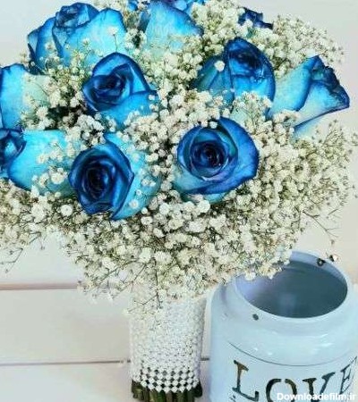 دسته گل عروس رز آبی و سفید a1110 09129410059- ارسال گل در محل ...