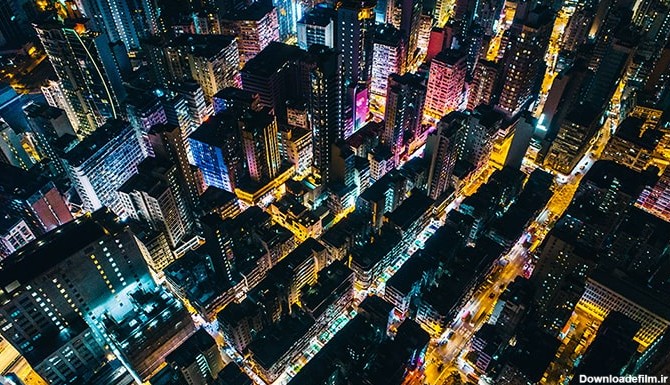 تصویر پس زمینه نمای هوایی از ساختمان های شهر در شب | فری پیک ...