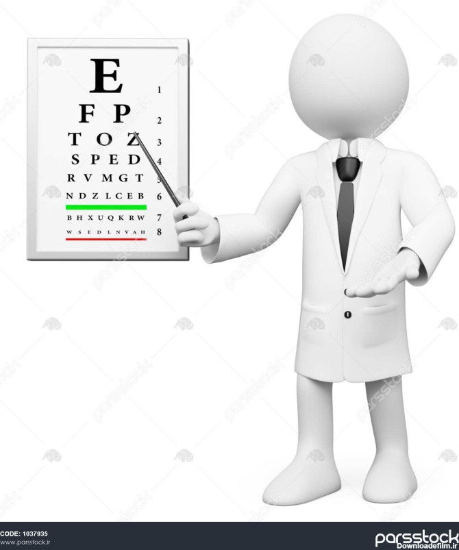 چشم پزشک سفید 3D در معاینه چشم پزشکی. تصویر 3D. پس زمینه جدا سفید ...