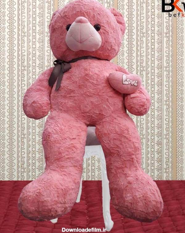 خرس عروسکی با قلب طرح Love صورتی سایز بزرگ - فروشگاه اینترنتی بف کالا