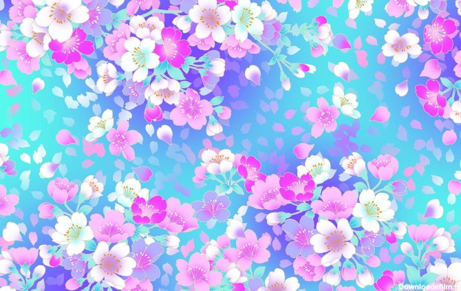 عکس زمینه شکوفه های بهاری رنگارنگ با زمینه آبی پس زمینه | والپیپر گرام