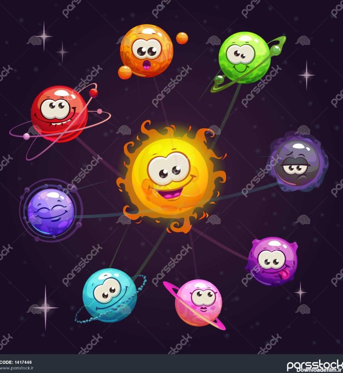 خنده دار سیستم خورشیدی فانتزی کارتون با رنگارنگ سیاره و ...