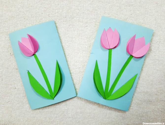 آموزش کاردستی کارت پستال با طرح گل لاله با کاغذ رنگی و مقوا به یاد ...