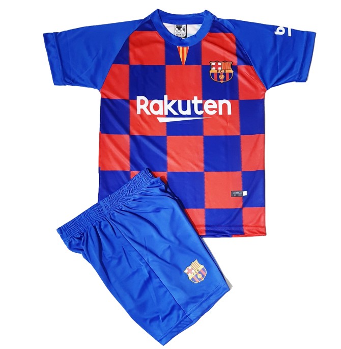 قیمت ست پیراهن و شورت ورزشی پسرانه طرح بارسلونا کد 2019