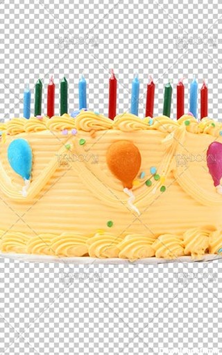 عکس کیک تولد زیبا دور بری شده با شمع های رنگی فایل PNG با کیفیت