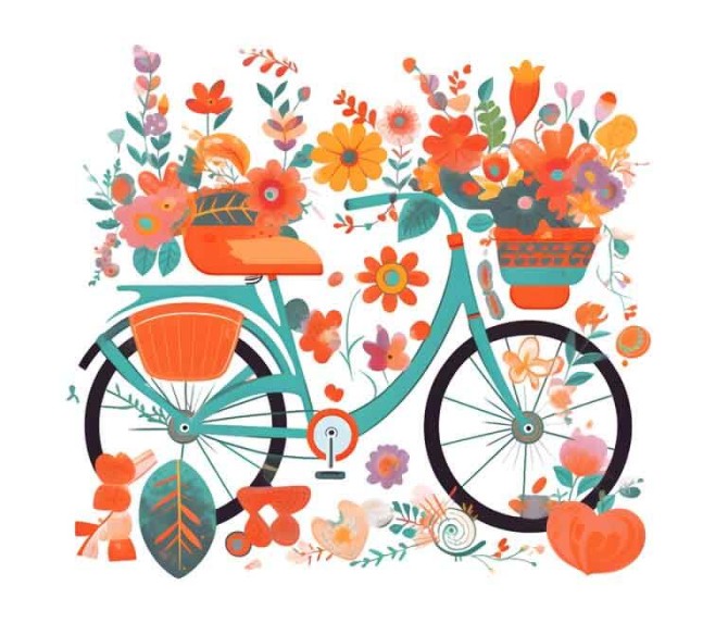 دانلود طرح دوچرخه و گل های فانتزی