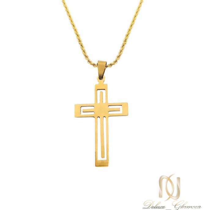 گردنبند صلیب طلایی پسرانه استیل nw-n747 از نمای سفید