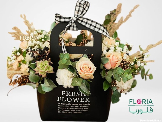 باکس گل رادا طرح مردانه با گلهای رز هلندی گلبهی و باکس مشکی