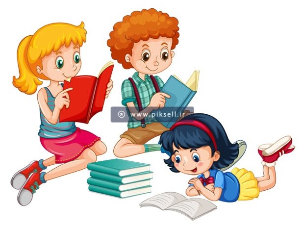 وکتور لایه باز دختر و پسرهای دانش آموز در حال خواندن کتاب