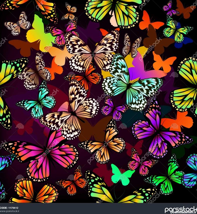 پروانه های رنگی پس زمینه بدون درز بردار 1170412