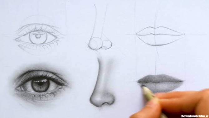 طراحی اجزای چهره (چشم ، بینی و لب) - با من تمرین کنید!