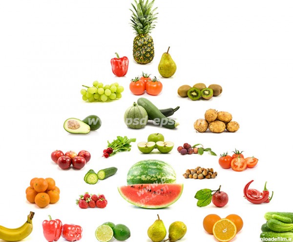 عکس با کیفیت هرم غذایی شامل انواع میوه ها - لایه باز طرح آماده psd ...