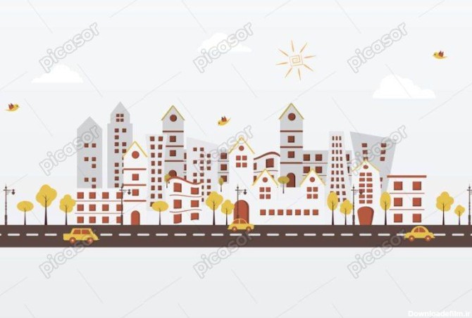 وکتور شهر کاغذی با خیابان ماشین و ساختمان - وکتور نمای شهری