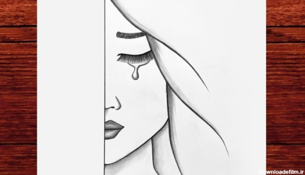 نقاشی دختر غمگین بسیار آسان - طراحی یک دختر گریان - چگونه یک دختر زیبا بکشیم