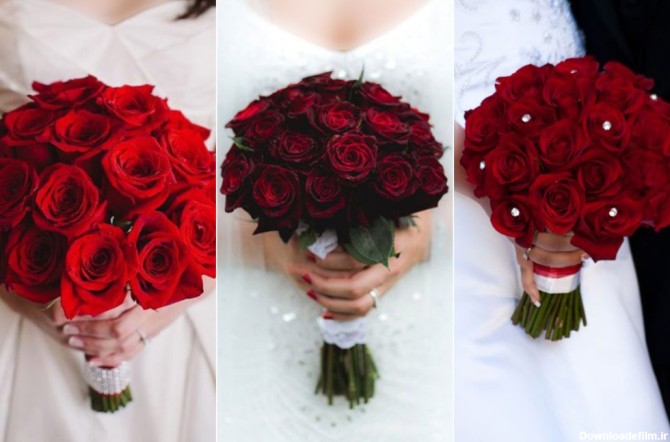 مدل دسته گل رز قرمز عروس