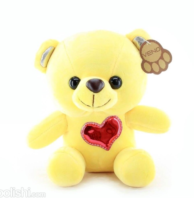 عروسک خرس زرد قلبی پولیشی نانو | عروسک پولیشی