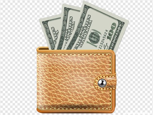 فایل png کیف چرم جیبی و اسکناس های دلار