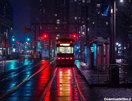 والپیپر خیابان زیبا در شب بارانی