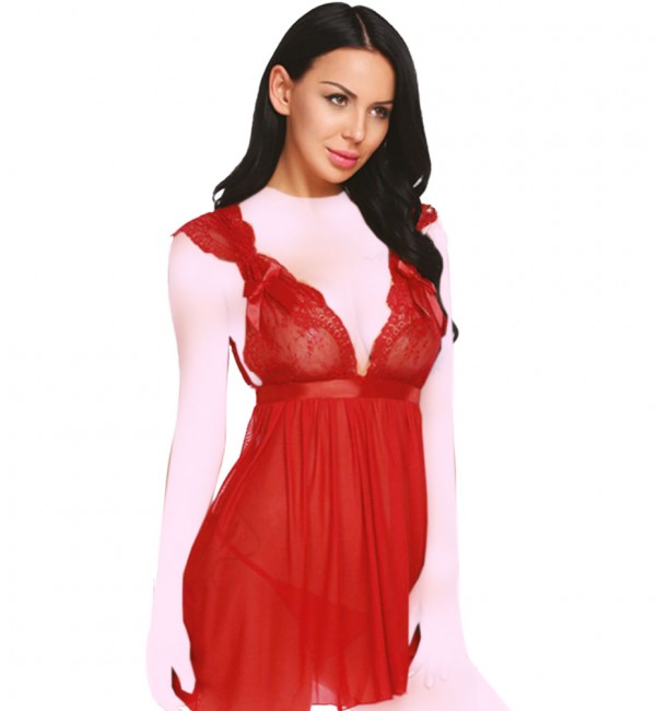 خرید لباس خواب توری قرمز k112 | قیمت لباس تور دار+در لبسی