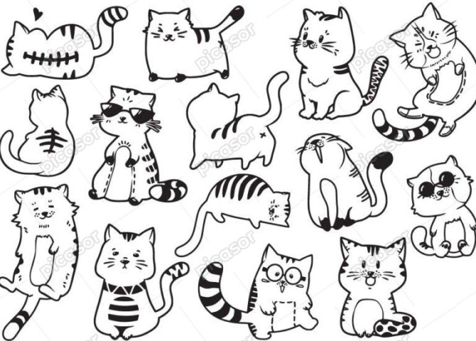 14 وکتور نقاشی گربه بامزه کارتونی خطی
