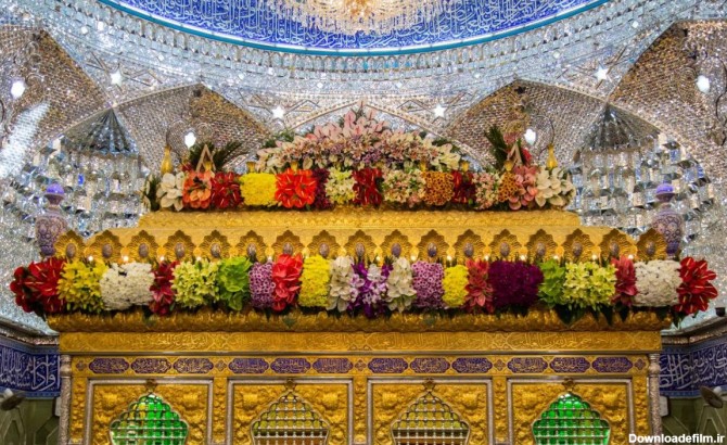 Roses' garlands decorating the holy grid of Aba al-Fadl al-Abbas ...