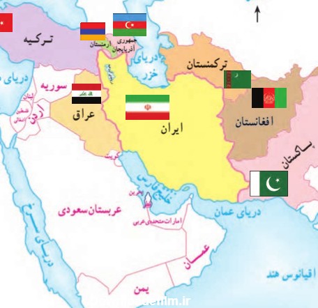 عکس نقشه ایران با کشور های همسایه