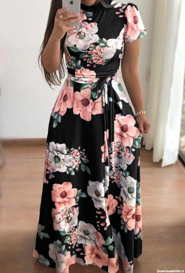 لباس مجلسی بلند و گلدار در رنگ های شاد