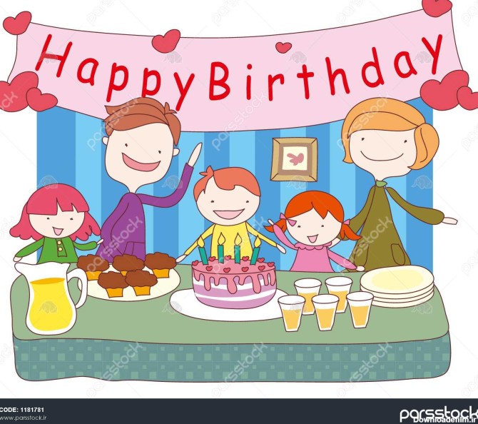 بچه ها جشن تولد را با پدر و مادر و کیک 1181781