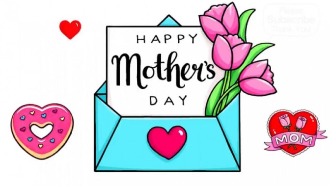 نقاشی خلاقانه یک پاکت نامه با گل های رُز صورتی برای تبریک روز مادر